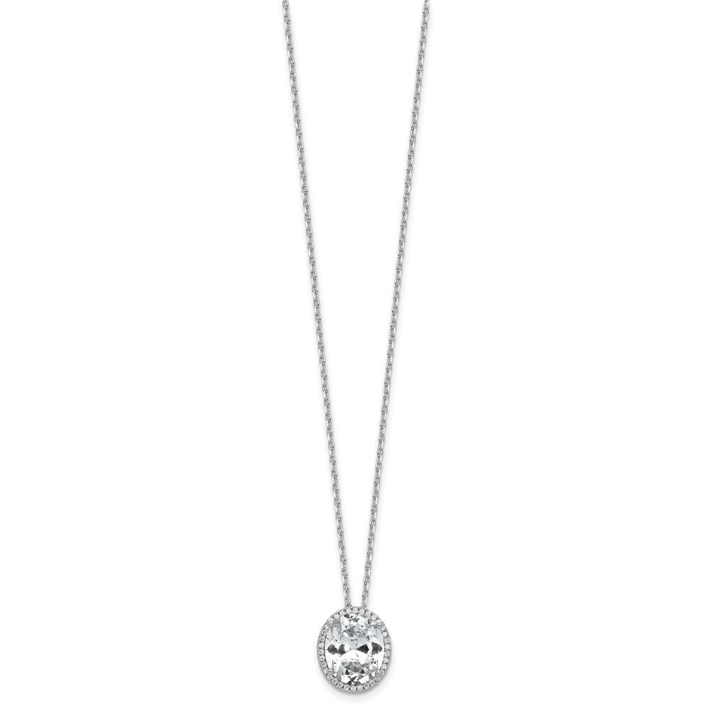 Cheryl M Sterling Silver Rhodium-plated Polished Fancy Oval CZ Halo with 2 Inch Extension Necklace QCM1722-17.75
