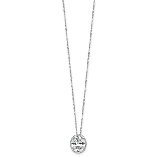 Cheryl M Sterling Silver Rhodium-plated Polished Fancy Oval CZ Halo with 2 Inch Extension Necklace QCM1722-17.75