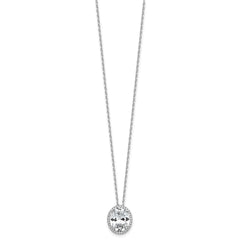 Cheryl M Sterling Silver Rhodium-plated Polished Fancy Oval CZ Halo with 2 Inch Extension Necklace QCM1722-17.75