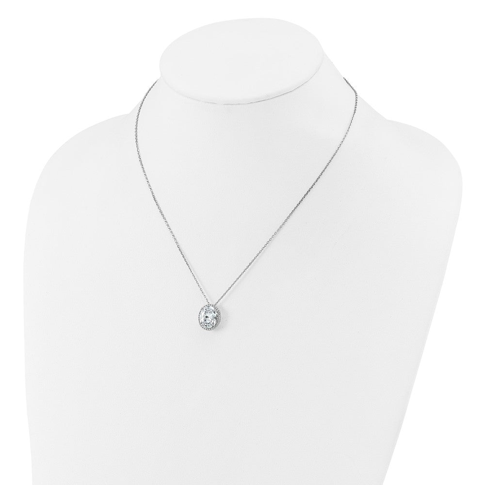 Cheryl M Sterling Silver Rhodium-plated Polished Fancy Oval CZ Halo with 2 Inch Extension Necklace QCM1722-17.75