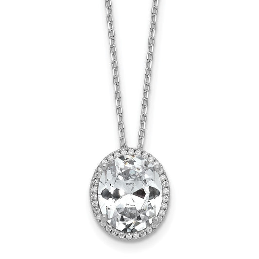 Cheryl M Sterling Silver Rhodium-plated Polished Fancy Oval CZ Halo with 2 Inch Extension Necklace QCM1722-17.75