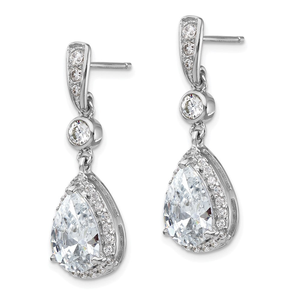 QCM173 Cheryl M Sterling Silver Rhodium-plated Brilliant-cut CZ Teardrop and Bezel Halo Post Dangle Earrings