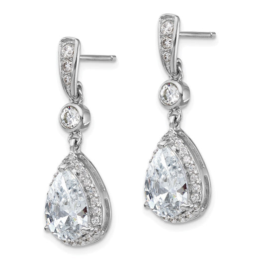 QCM173 Cheryl M Sterling Silver Rhodium-plated Brilliant-cut CZ Teardrop and Bezel Halo Post Dangle Earrings