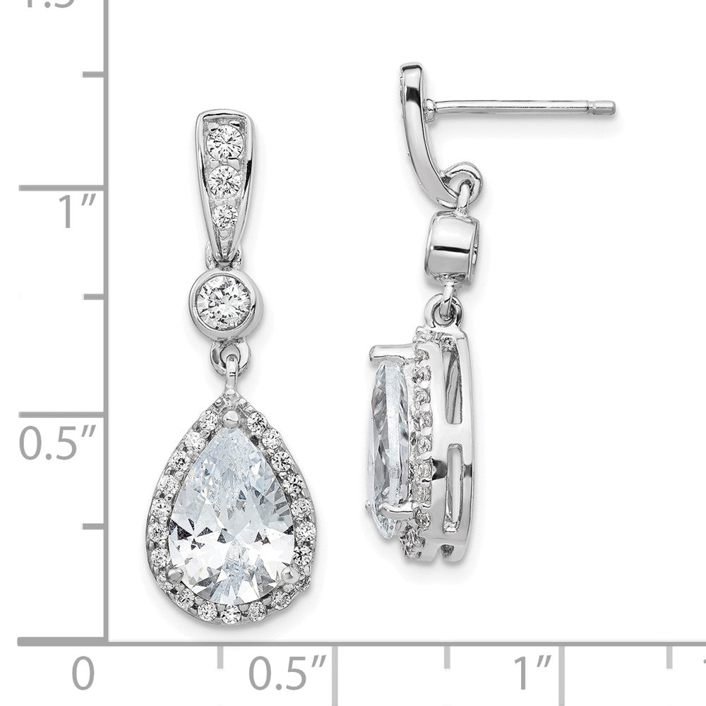 QCM173 Cheryl M Sterling Silver Rhodium-plated Brilliant-cut CZ Teardrop and Bezel Halo Post Dangle Earrings