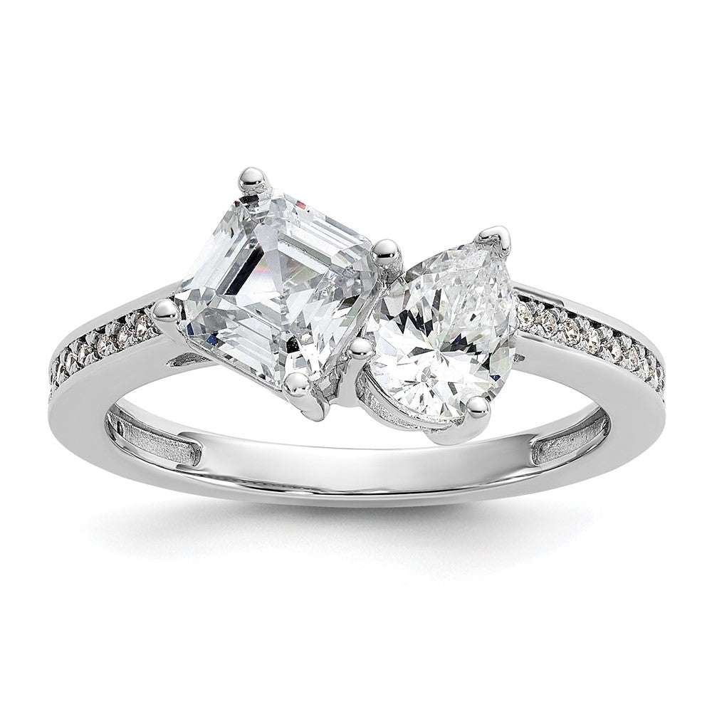 Cheryl M Sterling Silver Rhodium-plated Polished Pear and Square CZ Ring