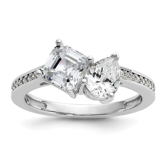 Cheryl M Sterling Silver Rhodium-plated Polished Pear and Square CZ Ring