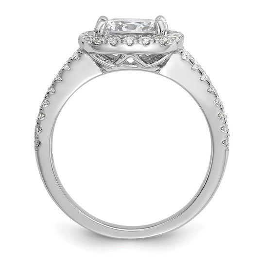 Cheryl M Sterling Silver Rhodium-plated Polished Cushion-cut CZ Halo Ring