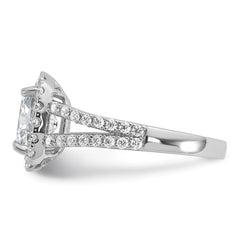 Cheryl M Sterling Silver Rhodium-plated Polished Cushion-cut CZ Halo Ring
