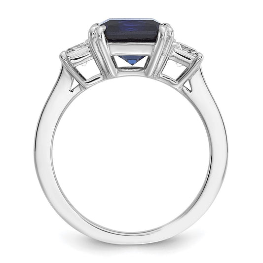 Cheryl M Sterling Silver Rhodium-plated Polished Fancy Blue and White CZ 3-Stone Ring