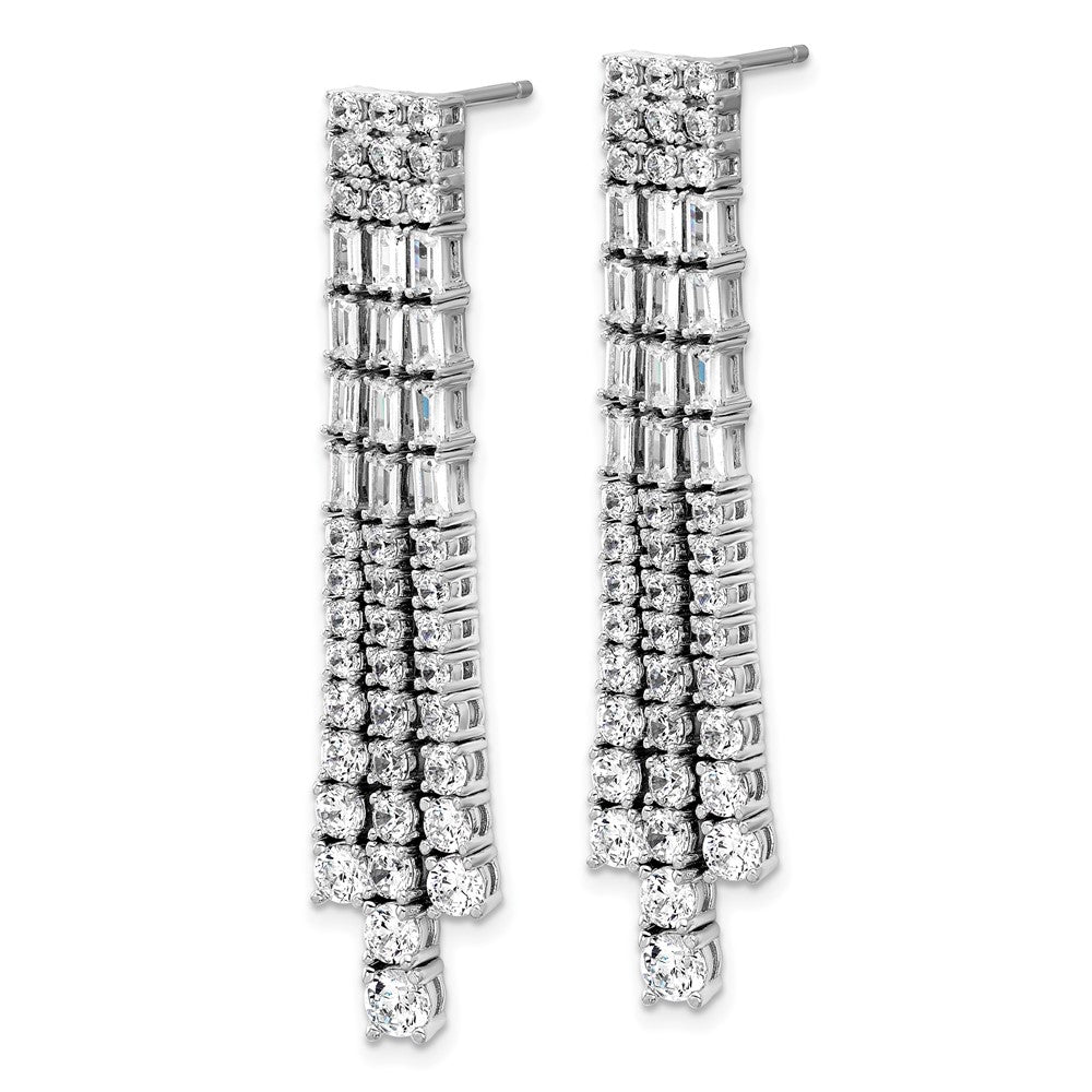 QCM1735 Cheryl M Sterling Silver Rhodium-plated Polished Fancy 3-Row CZ Post Dangle Earrings