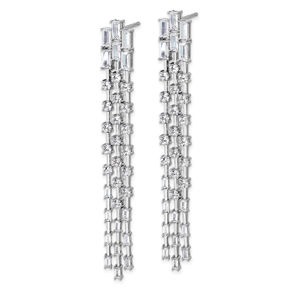 QCM1736 Cheryl M Sterling Silver Rhodium-plated Polished Fancy 3-Row CZ Post Dangle Earrings