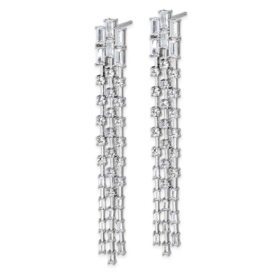 QCM1736 Cheryl M Sterling Silver Rhodium-plated Polished Fancy 3-Row CZ Post Dangle Earrings