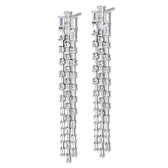 QCM1736 Cheryl M Sterling Silver Rhodium-plated Polished Fancy 3-Row CZ Post Dangle Earrings