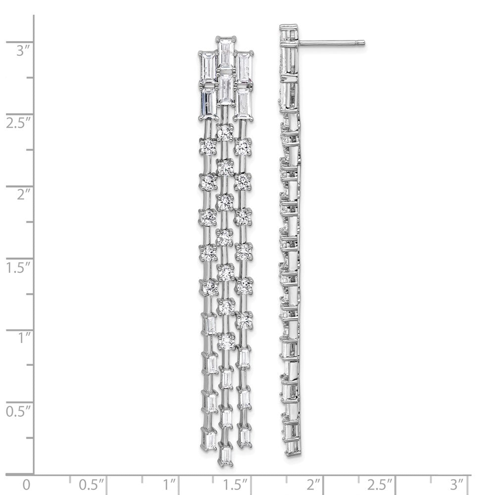 QCM1736 Cheryl M Sterling Silver Rhodium-plated Polished Fancy 3-Row CZ Post Dangle Earrings