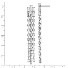 QCM1736 Cheryl M Sterling Silver Rhodium-plated Polished Fancy 3-Row CZ Post Dangle Earrings