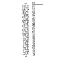 QCM1736 Cheryl M Sterling Silver Rhodium-plated Polished Fancy 3-Row CZ Post Dangle Earrings