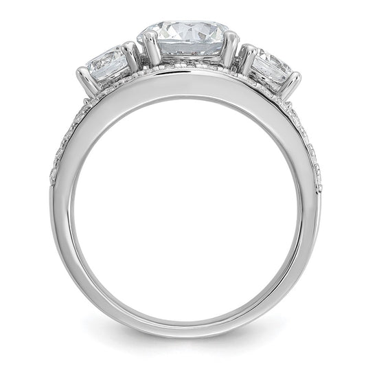 Cheryl M Sterling Silver Rhodium-plated Polished 3-Stone CZ Ring with 2 Bands Ring Set