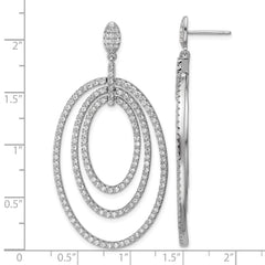 QCM1745 Cheryl M Sterling Silver Rhodium-plated Polished Fancy CZ Ovals Post Dangle Earrings