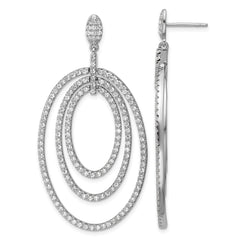QCM1745 Cheryl M Sterling Silver Rhodium-plated Polished Fancy CZ Ovals Post Dangle Earrings