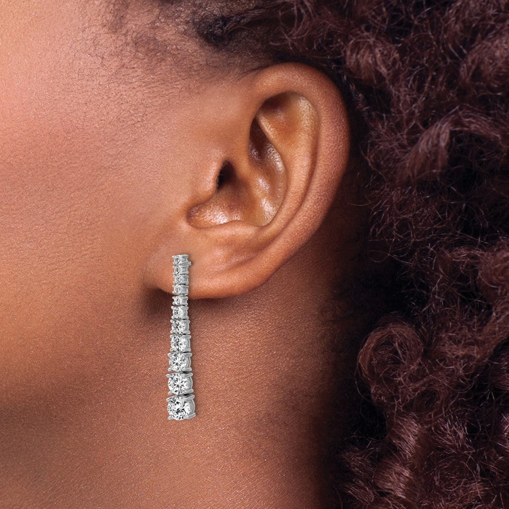 QCM1746 Cheryl M Sterling Silver Rhodium-plated Polished Graduated CZ Post Dangle Earrings