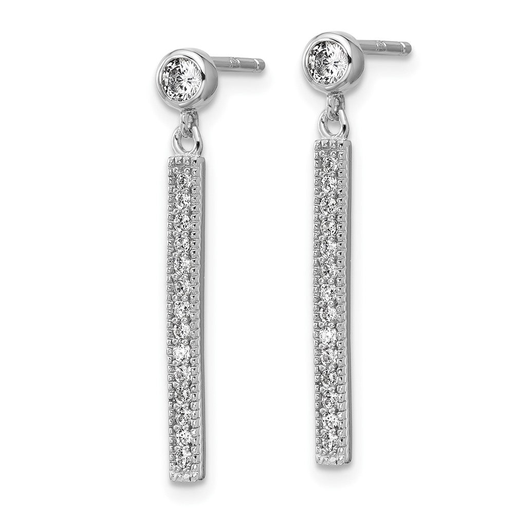 QCM1748 Cheryl M Sterling Silver Rhodium-plated Polished CZ Bar Post Dangle Earrings