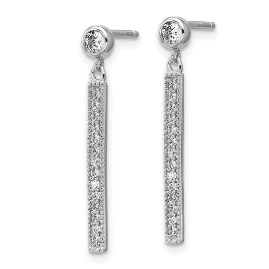 QCM1748 Cheryl M Sterling Silver Rhodium-plated Polished CZ Bar Post Dangle Earrings