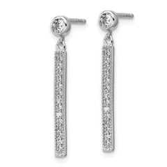 QCM1748 Cheryl M Sterling Silver Rhodium-plated Polished CZ Bar Post Dangle Earrings
