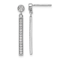 QCM1748 Cheryl M Sterling Silver Rhodium-plated Polished CZ Bar Post Dangle Earrings
