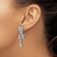 QCM1749 Cheryl M Sterling Silver Rhodium-plated Polished Fancy CZ Bow Post Dangle Earrings