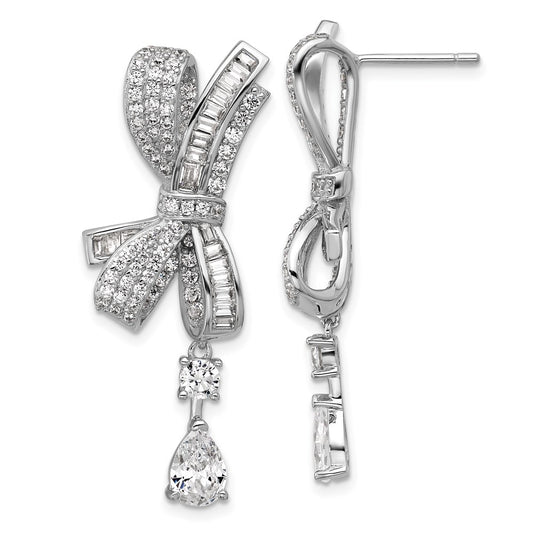 QCM1749 Cheryl M Sterling Silver Rhodium-plated Polished Fancy CZ Bow Post Dangle Earrings