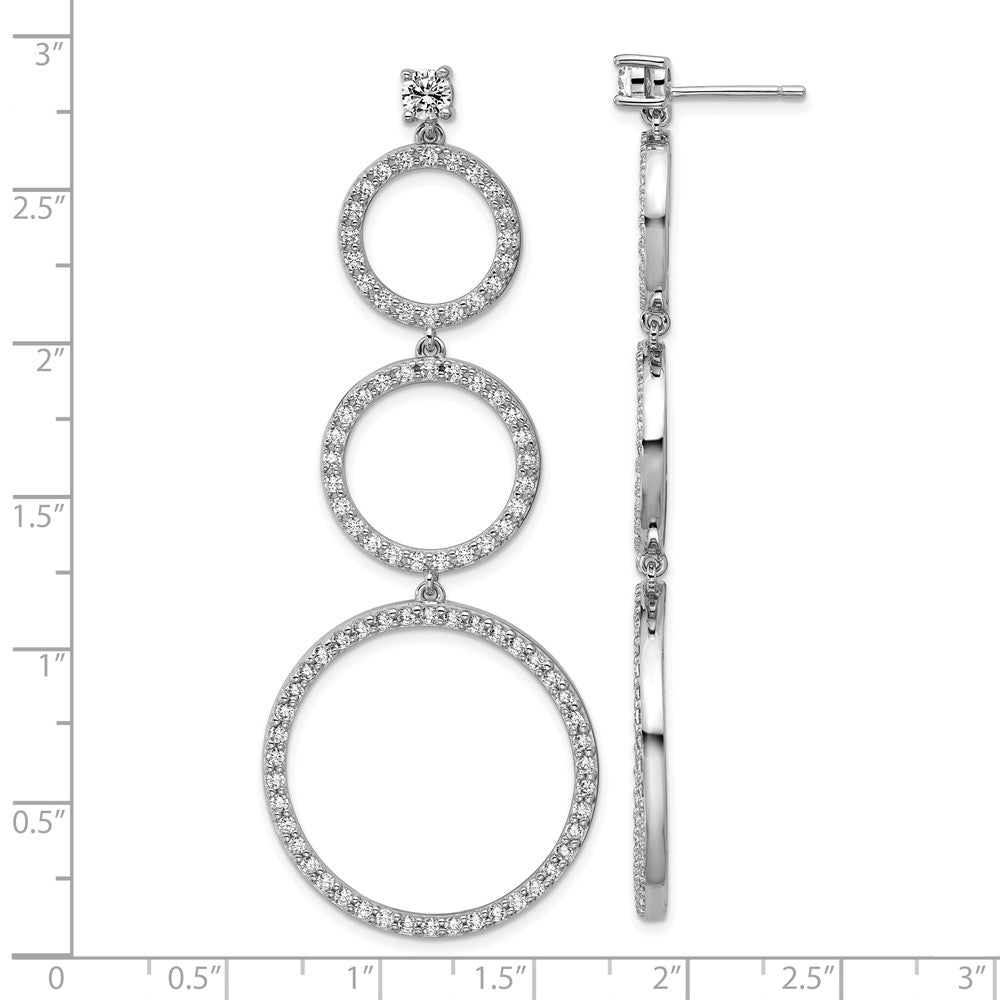 QCM1750 Cheryl M Sterling Silver Rhodium-plated Polished Three CZ Circles Post Dangle Earrings