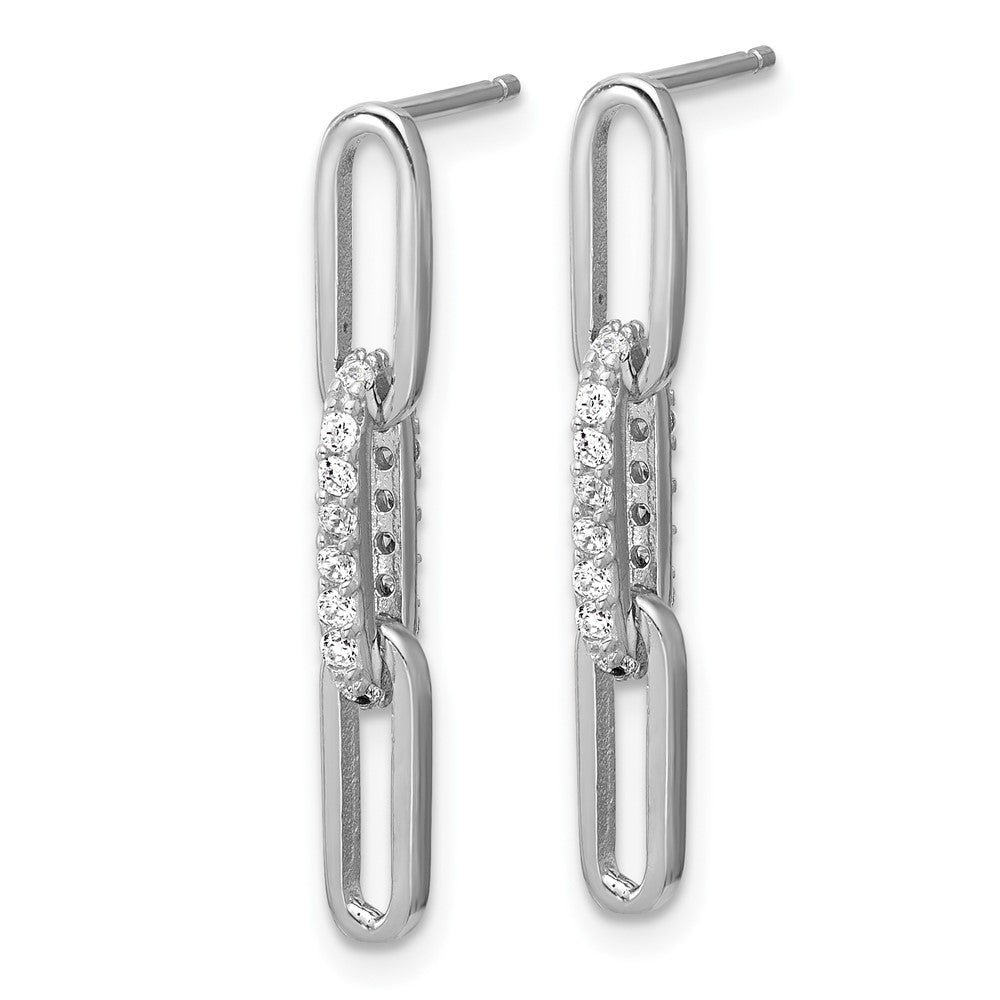 QCM1751 Cheryl M Sterling Silver Rhodium-plated Polished CZ Paperclip Link Post Dangle Earrings