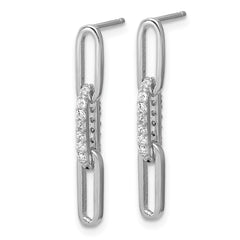 QCM1751 Cheryl M Sterling Silver Rhodium-plated Polished CZ Paperclip Link Post Dangle Earrings