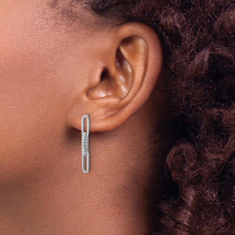 QCM1751 Cheryl M Sterling Silver Rhodium-plated Polished CZ Paperclip Link Post Dangle Earrings