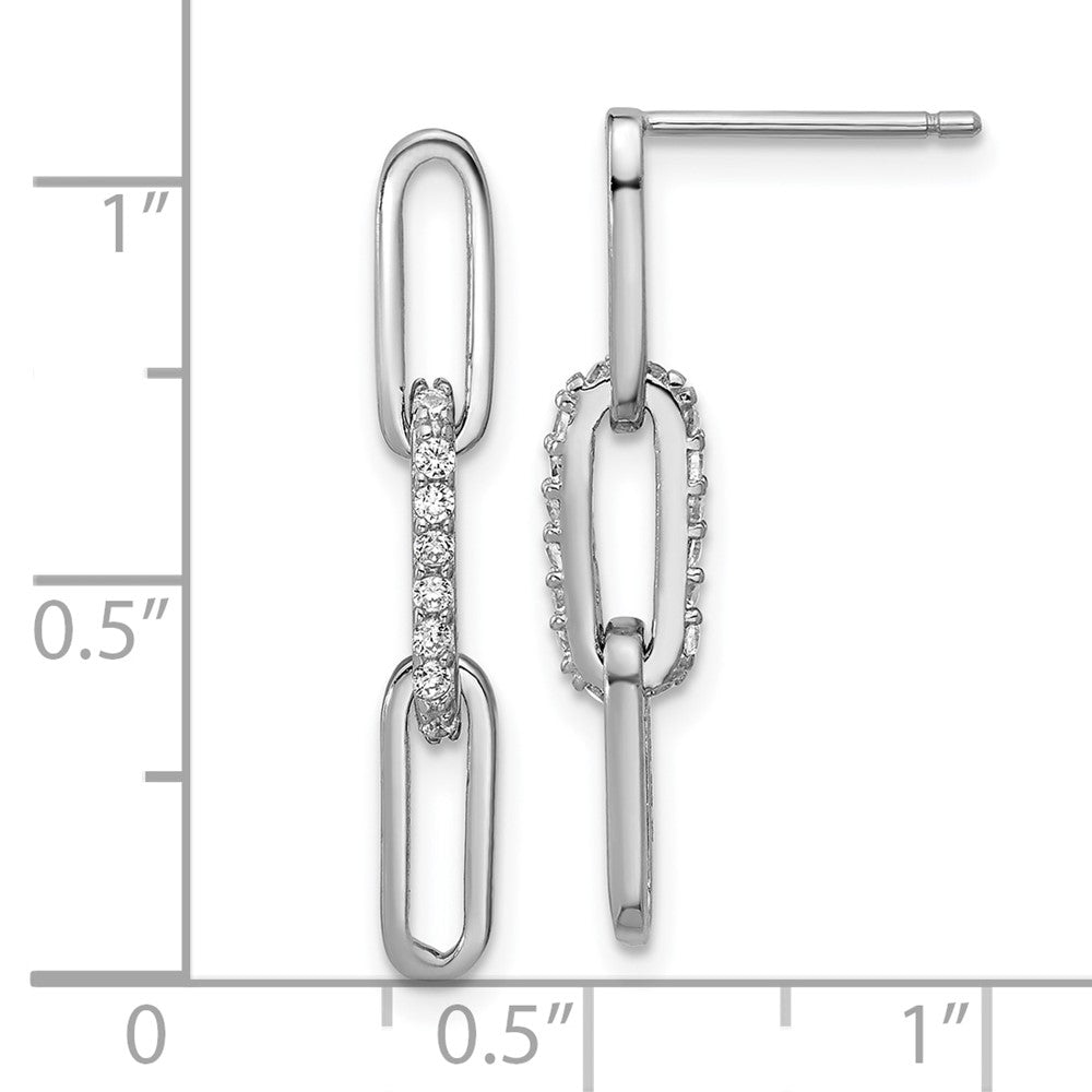 QCM1751 Cheryl M Sterling Silver Rhodium-plated Polished CZ Paperclip Link Post Dangle Earrings