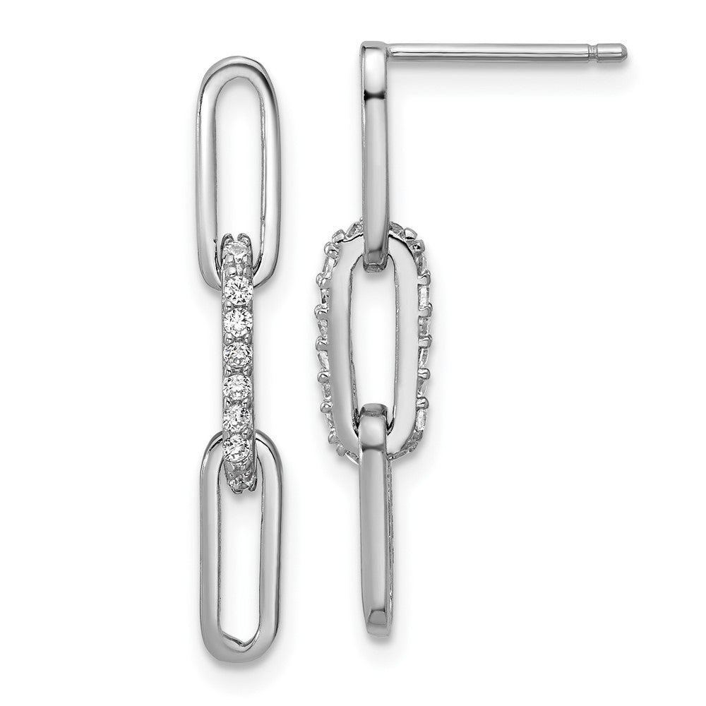 QCM1751 Cheryl M Sterling Silver Rhodium-plated Polished CZ Paperclip Link Post Dangle Earrings