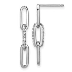 QCM1751 Cheryl M Sterling Silver Rhodium-plated Polished CZ Paperclip Link Post Dangle Earrings
