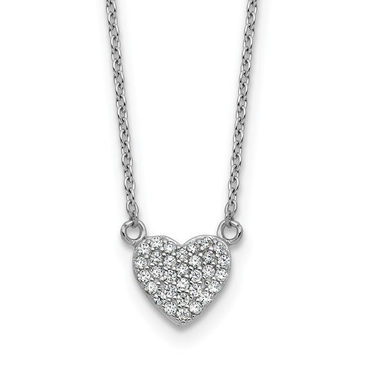 Cheryl M Sterling Silver Rhodium-plated Polished Pave CZ Heart Necklace QCM1752-18