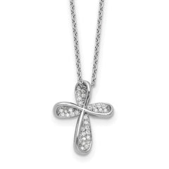 Cheryl M Sterling Silver Rhodium-plated Polished CZ Cross with 2 Inch Extension Necklace QCM1753-18