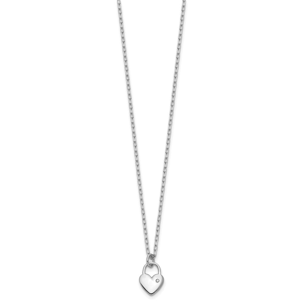 Cheryl M Sterling Silver Rhodium-plated Polished CZ Heart Lock Necklace QCM1754-18