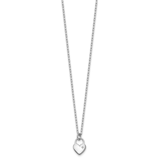 Cheryl M Sterling Silver Rhodium-plated Polished CZ Heart Lock Necklace QCM1754-18