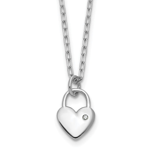 Cheryl M Sterling Silver Rhodium-plated Polished CZ Heart Lock Necklace QCM1754-18