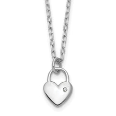 Cheryl M Sterling Silver Rhodium-plated Polished CZ Heart Lock Necklace QCM1754-18