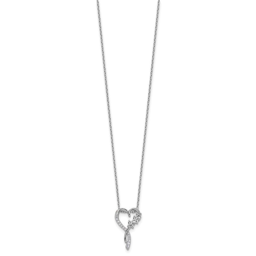 Cheryl M Sterling Silver Rhodium-plated Polished CZ Butterflies Heart with 2 Inch Extension Necklace QCM1756-18