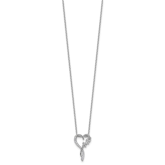 Cheryl M Sterling Silver Rhodium-plated Polished CZ Butterflies Heart with 2 Inch Extension Necklace QCM1756-18