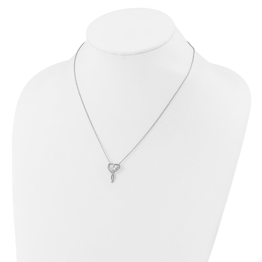 Cheryl M Sterling Silver Rhodium-plated Polished CZ Butterflies Heart with 2 Inch Extension Necklace QCM1756-18