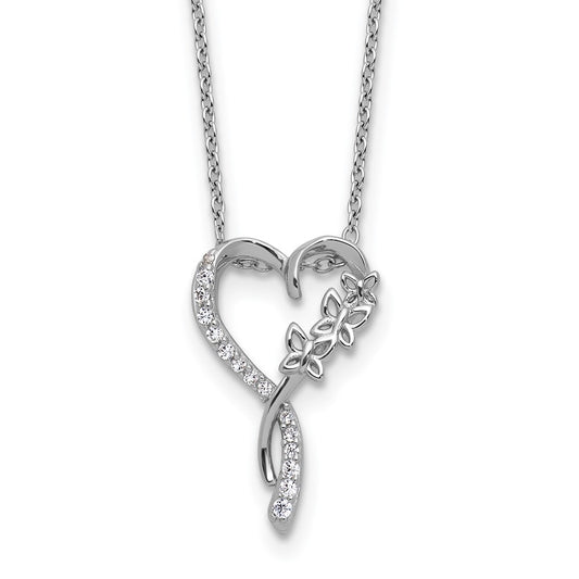 Cheryl M Sterling Silver Rhodium-plated Polished CZ Butterflies Heart with 2 Inch Extension Necklace QCM1756-18