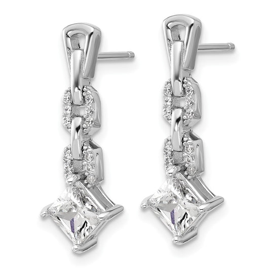 QCM1759 Cheryl M Sterling Silver Rhodium-plated Polished Fancy CZ Link Post Dangle Earrings