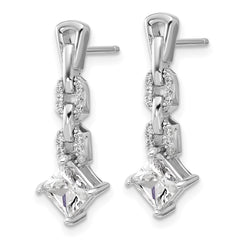 QCM1759 Cheryl M Sterling Silver Rhodium-plated Polished Fancy CZ Link Post Dangle Earrings