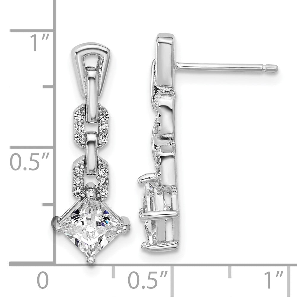 QCM1759 Cheryl M Sterling Silver Rhodium-plated Polished Fancy CZ Link Post Dangle Earrings